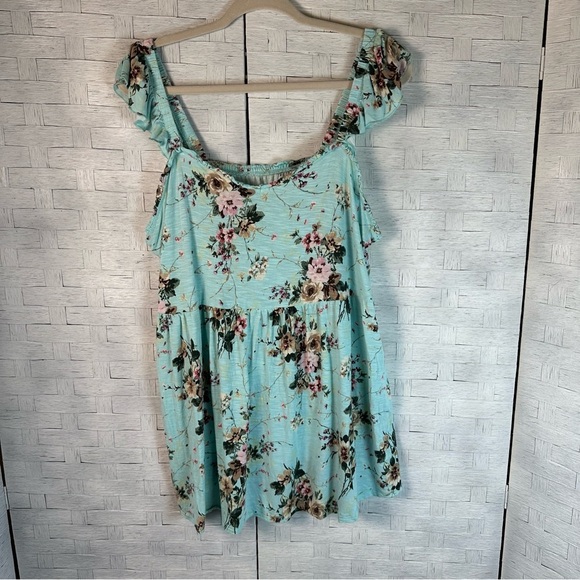 𝅺Torrid floral tunic, top, empire, cut ruffle, cap sleeve bohemian plus size - Picture 1 of 10